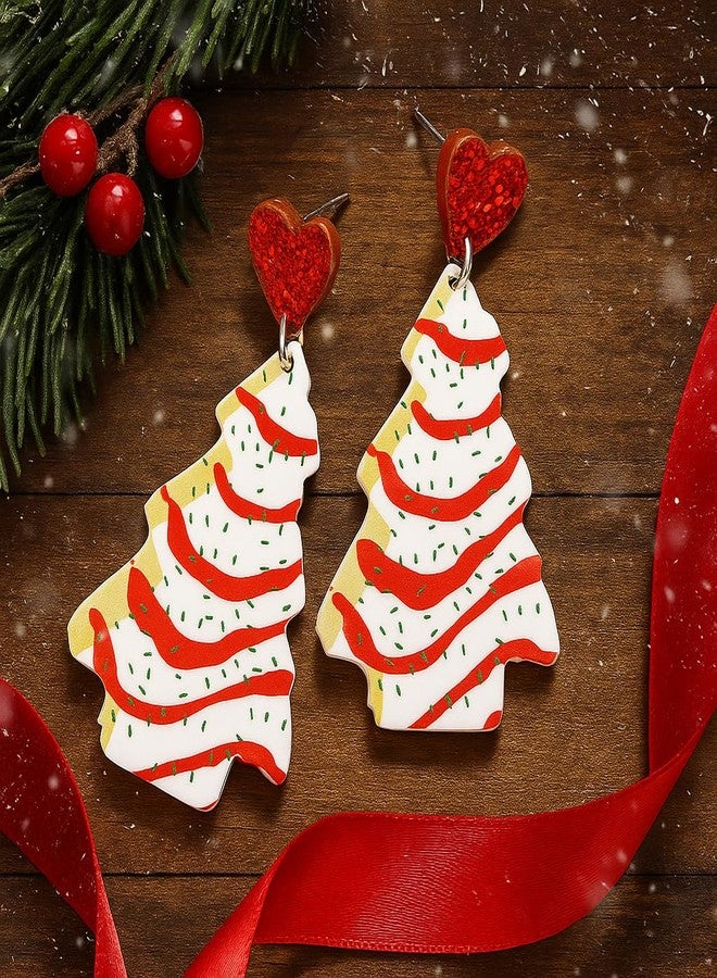 ecozran Christmas Tree Cake Dangle Earrings Red Heart Stud Glittering Christmas for Women Cute Fun Earring Festive Holiday Jewelry Lightweight Earrings (L) - Image 2